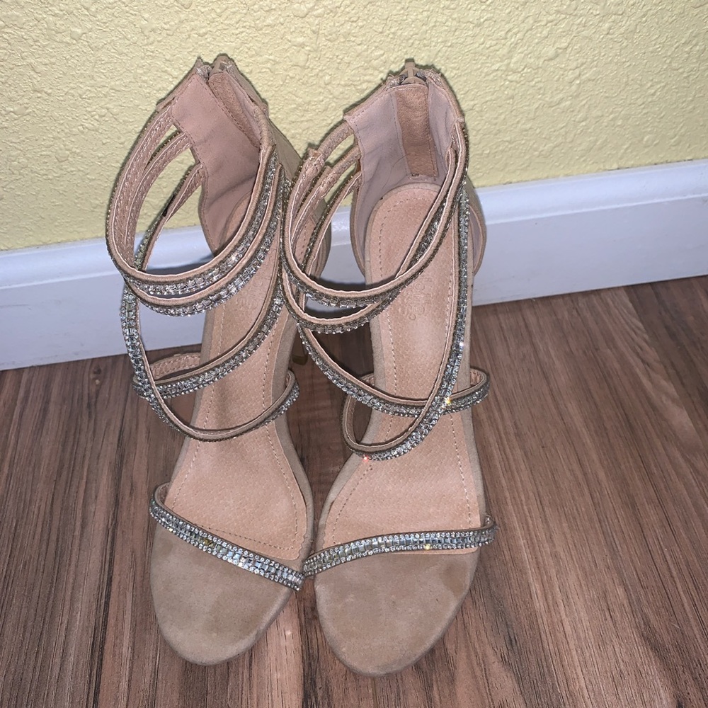 sparkly nude heels